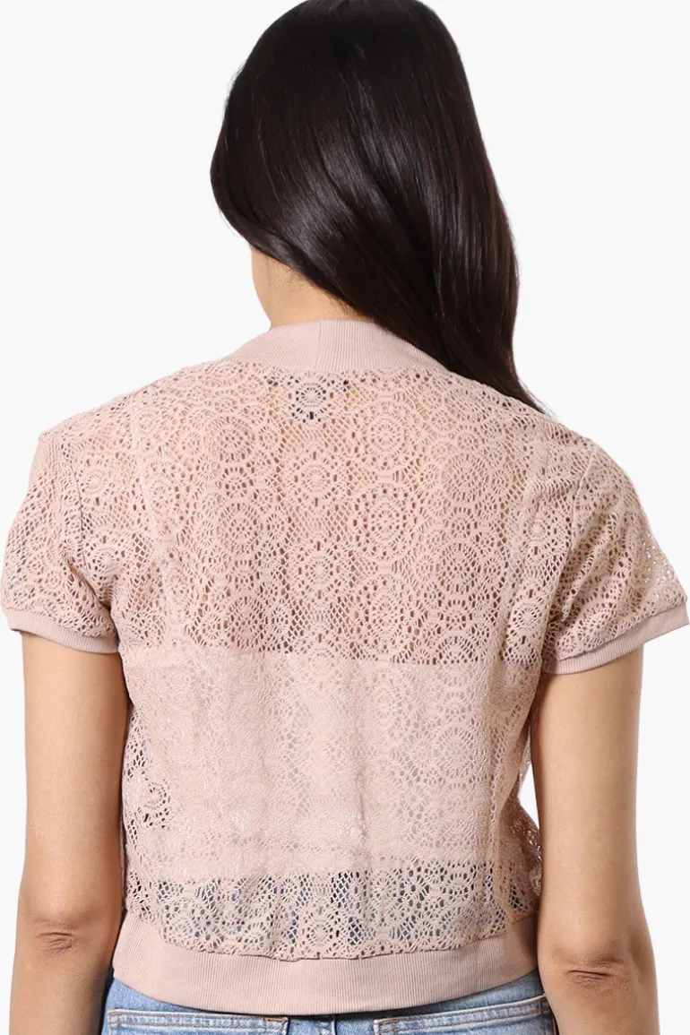 Impress Open Lace Shrug Cardigan - Beige