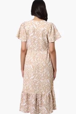 Impress Patterned Short Sleeve Day Dress - Beige