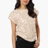 Impress Patterned Side Ruched Blouse - Beige