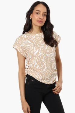 Impress Patterned Side Ruched Blouse - Beige