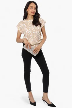 Impress Patterned Side Ruched Blouse - Beige
