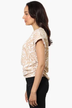 Impress Patterned Side Ruched Blouse - Beige