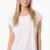 Impress Polka Dot Cap Sleeve Circle Neck Tee - White