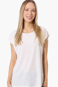 Impress Polka Dot Cap Sleeve Circle Neck Tee - White