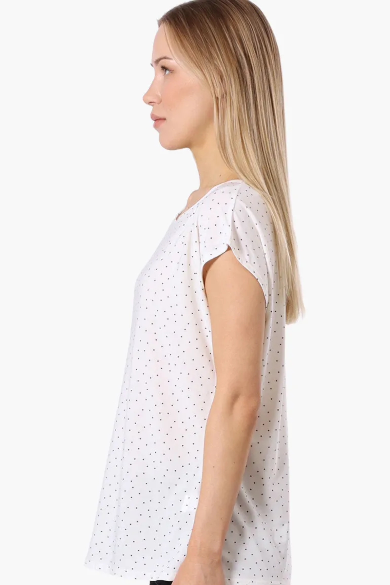 Impress Polka Dot Cap Sleeve Circle Neck Tee - White