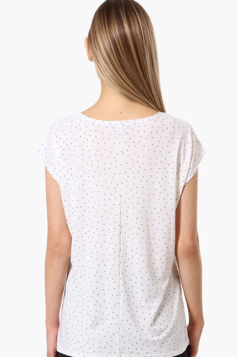 Impress Polka Dot Cap Sleeve Circle Neck Tee - White