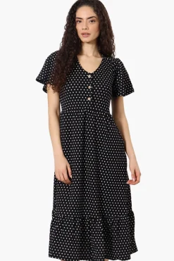 Impress Polka Dot Short Sleeve Day Dress - Black