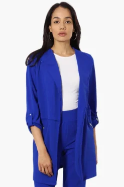 Impress Roll Up Sleeve Long Blazer - Blue