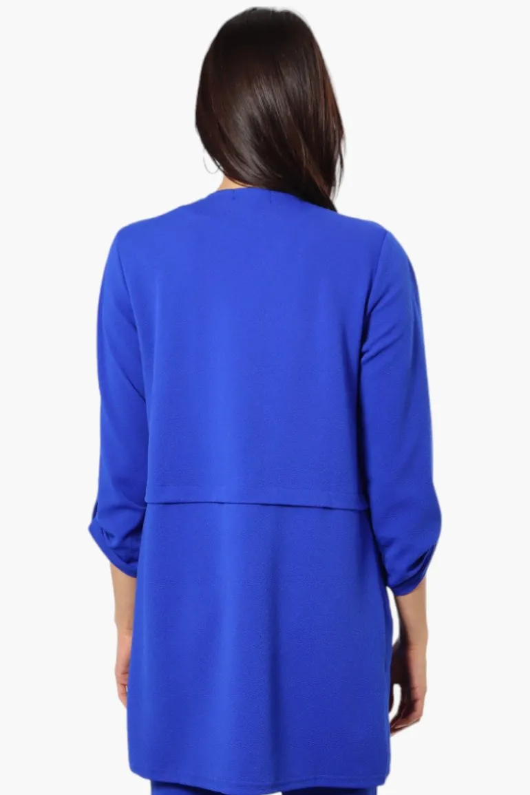 Impress Roll Up Sleeve Long Blazer - Blue