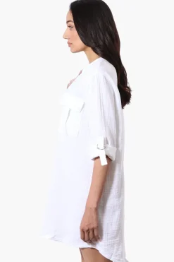 Impress Roll Up Sleeve Shirt Day Dress - White