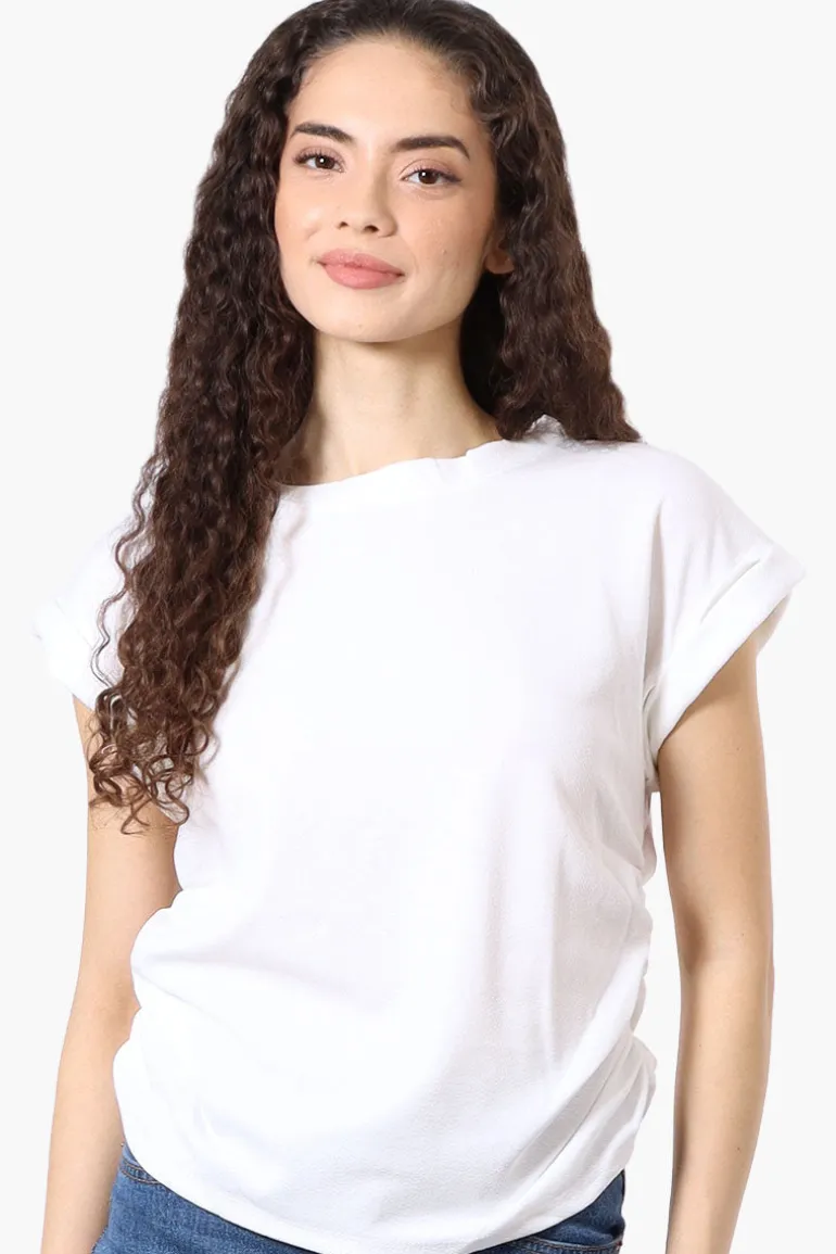 Impress Short Sleeve Side Ruching Blouse - White