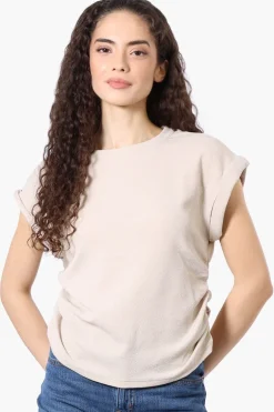Impress Short Sleeve Side Ruching Blouse - Beige