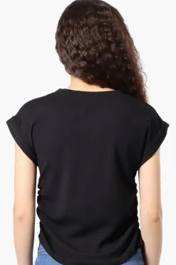 Impress Short Sleeve Side Ruching Blouse - Black