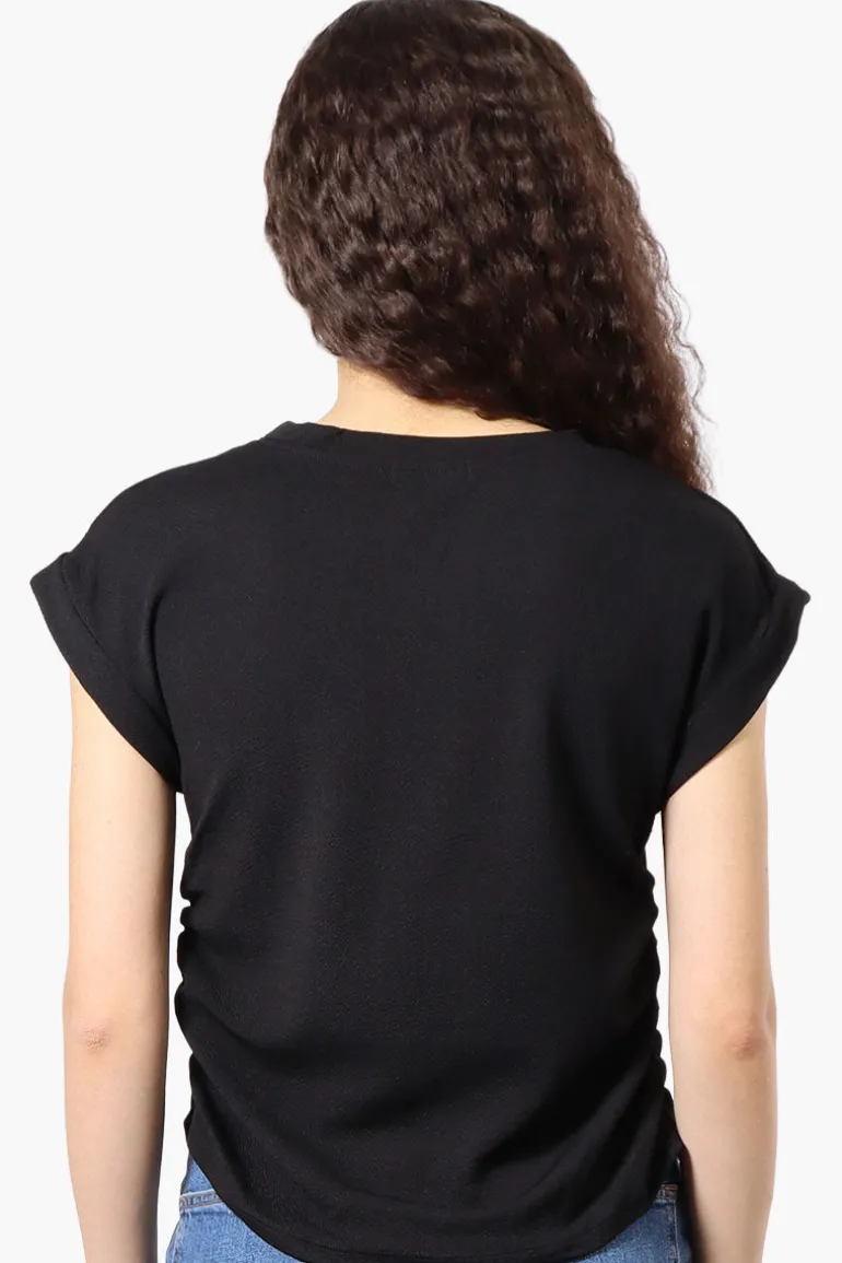 Impress Short Sleeve Side Ruching Blouse - Black
