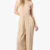 Impress Sleeveless Smocked Top Jumpsuit - Cream
