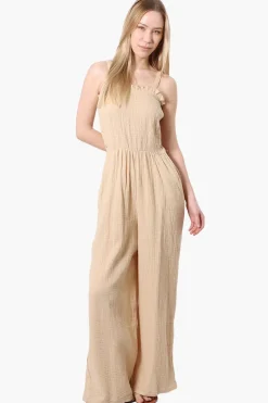 Impress Sleeveless Smocked Top Jumpsuit - Cream