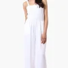 Impress Sleeveless Smocked Top Jumpsuit - White
