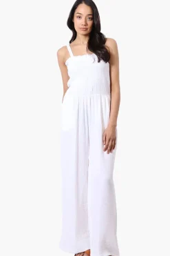 Impress Sleeveless Smocked Top Jumpsuit - White