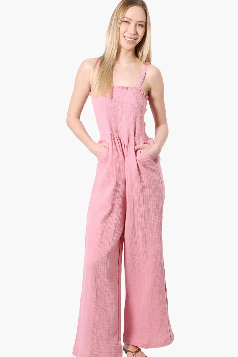 Impress Sleeveless Smocked Top Jumpsuit - Pink