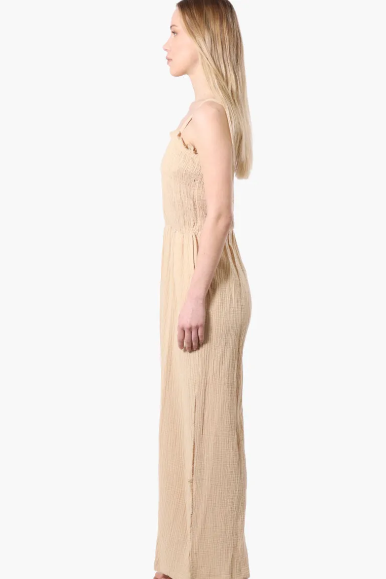 Impress Sleeveless Smocked Top Jumpsuit - Cream