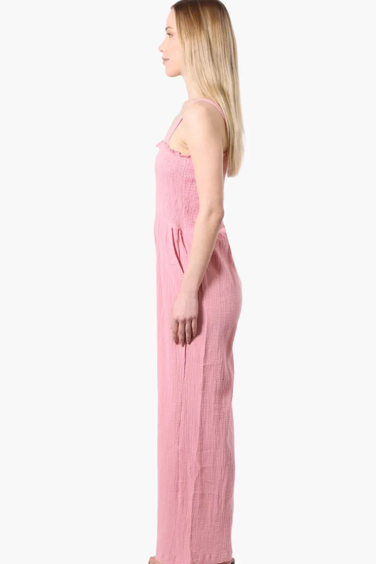 Impress Sleeveless Smocked Top Jumpsuit - Pink