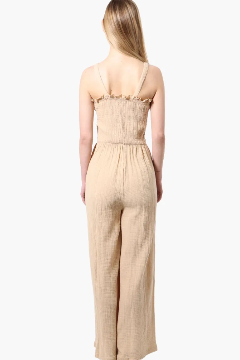 Impress Sleeveless Smocked Top Jumpsuit - Cream
