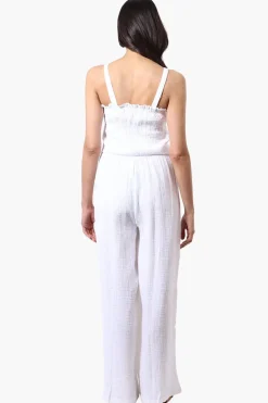 Impress Sleeveless Smocked Top Jumpsuit - White