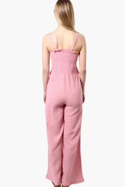Impress Sleeveless Smocked Top Jumpsuit - Pink