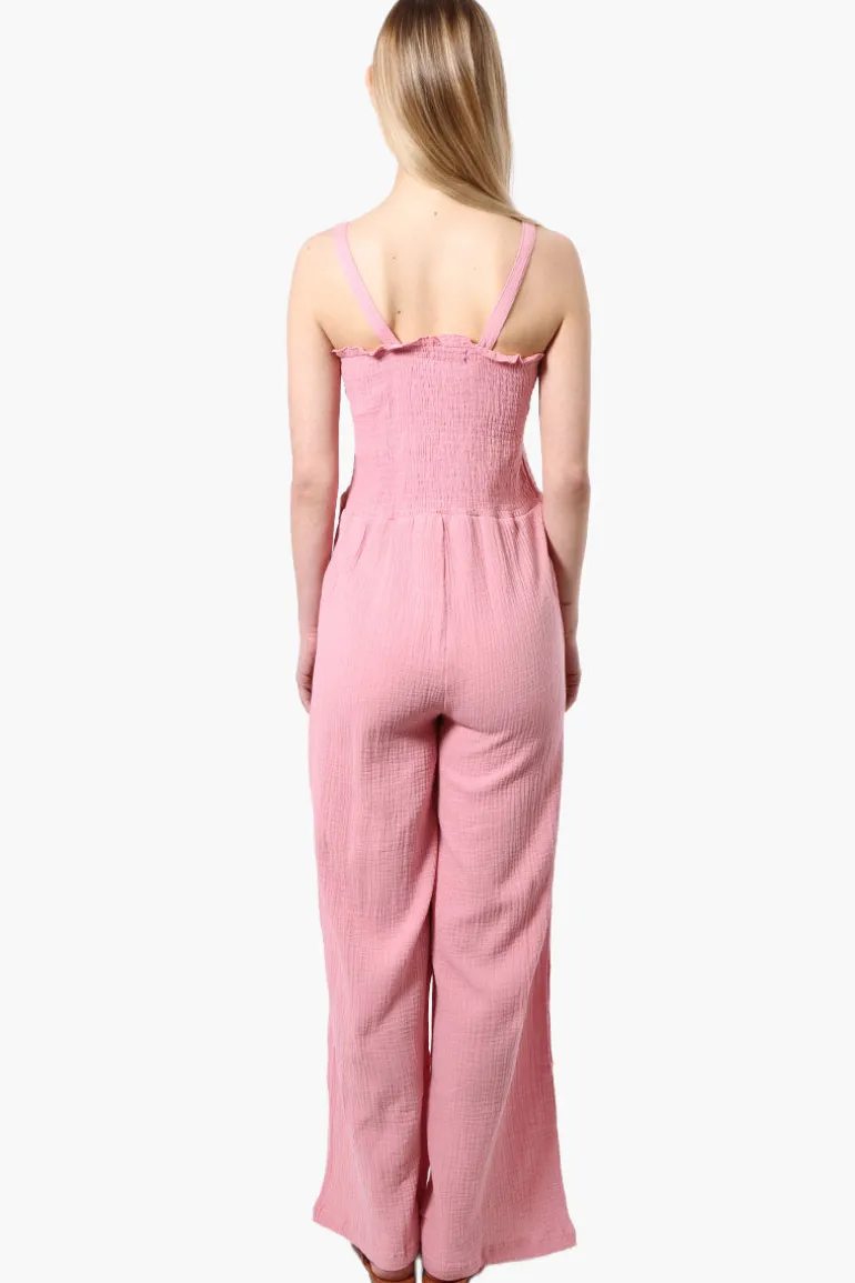 Impress Sleeveless Smocked Top Jumpsuit - Pink