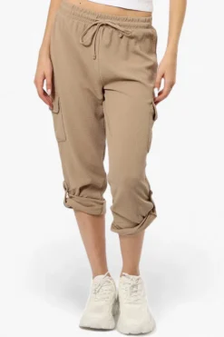 Impress Solid Tie Waist Cargo Pants - Beige