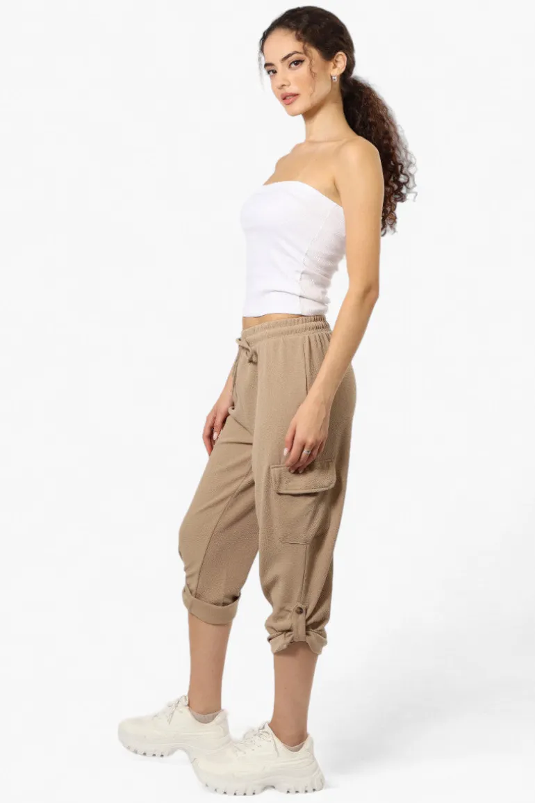 Impress Solid Tie Waist Cargo Pants - Beige