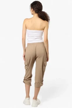 Impress Solid Tie Waist Cargo Pants - Beige