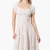 Impress Square Neck Smocked Day Dress - Beige