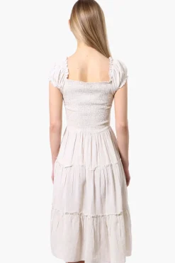 Impress Square Neck Smocked Day Dress - Beige