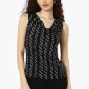 Impress Striped Cowl Neck Tank Top - Black