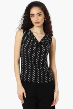 Impress Striped Cowl Neck Tank Top - Black