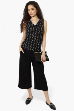 Impress Striped Cowl Neck Tank Top - Black