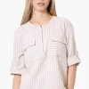 Impress Striped Roll Up Sleeve Linen Shirt - Cream
