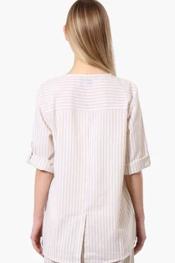 Impress Striped Roll Up Sleeve Linen Shirt - Cream