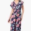 International INC Company Floral Crossover Wide Leg Jumpsuit - Navy