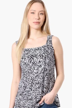 International INC Company Patterned Square Neck Tank Top - Black