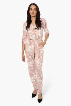 International INC Company Floral Roll Up Sleeve Jumpsuit - Pink