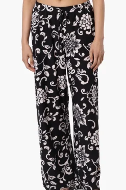 International INC Company Floral Tie Waist Palazzo Pants - Black