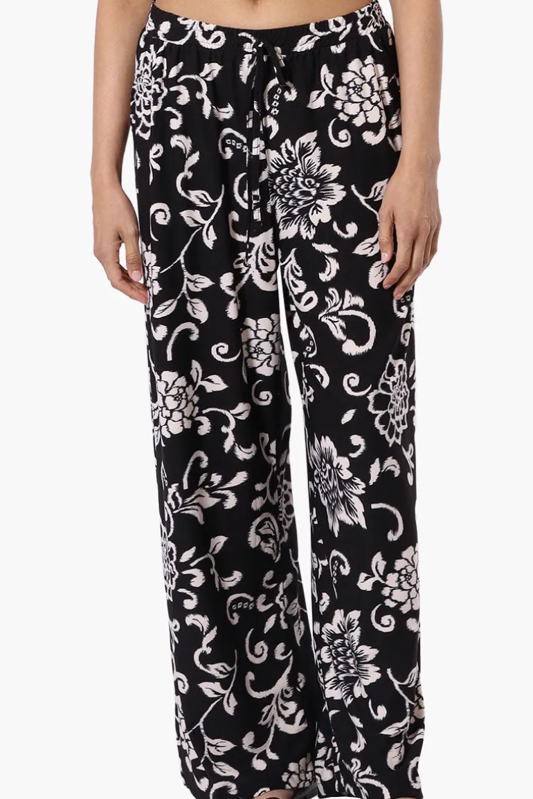 International INC Company Floral Tie Waist Palazzo Pants - Black