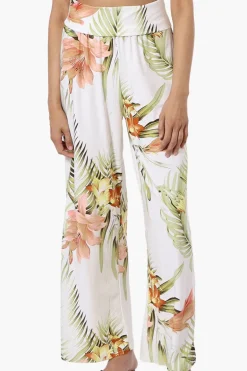 International INC Company Floral Fold Over Palazzo Pants - White