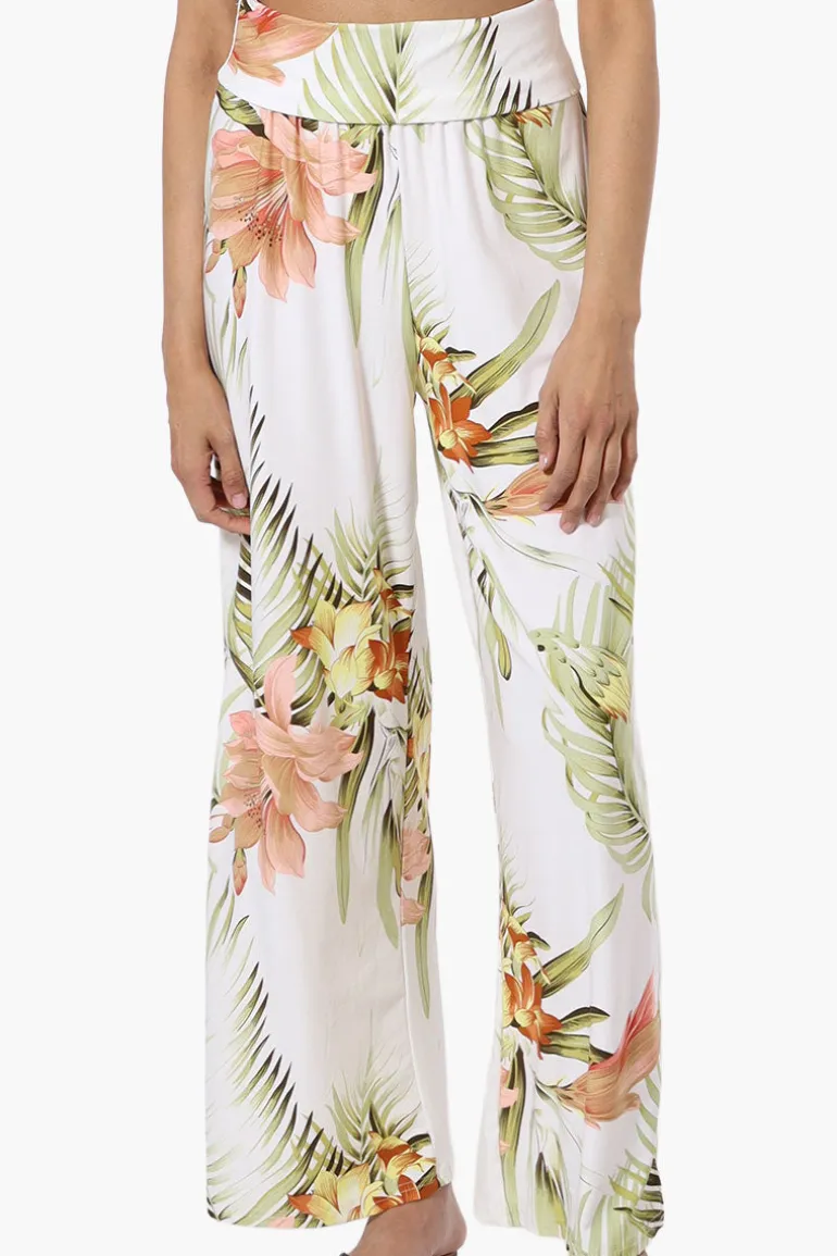 International INC Company Floral Fold Over Palazzo Pants - White