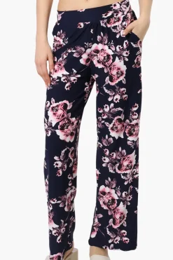 International INC Company Floral Wide Leg Pants - Navy