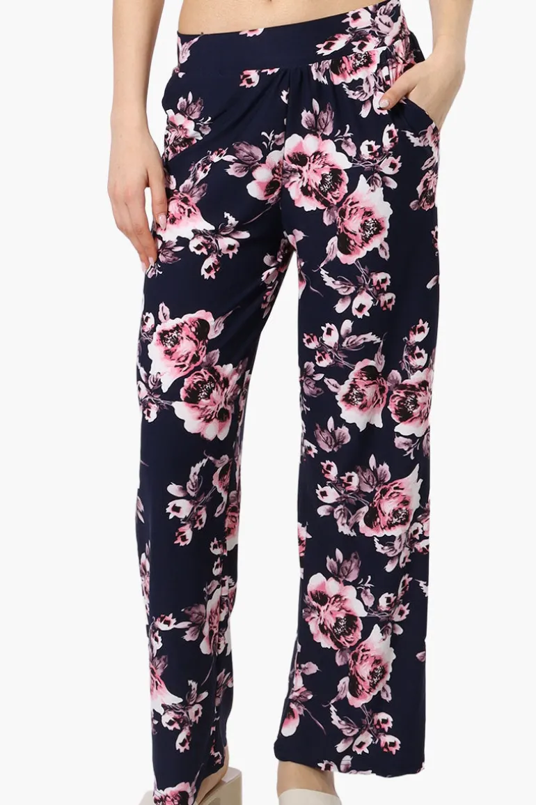 International INC Company Floral Wide Leg Pants - Navy