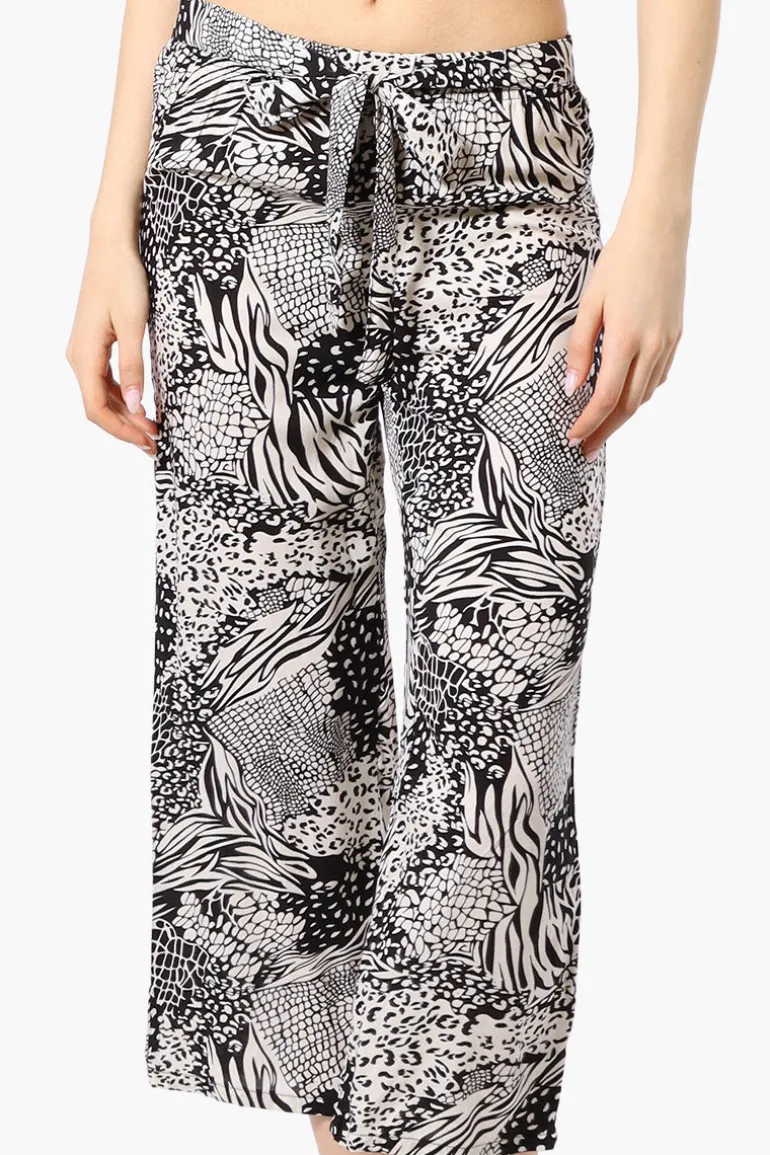 International INC Company Patterned Tie Waist Cropped Pants - Black