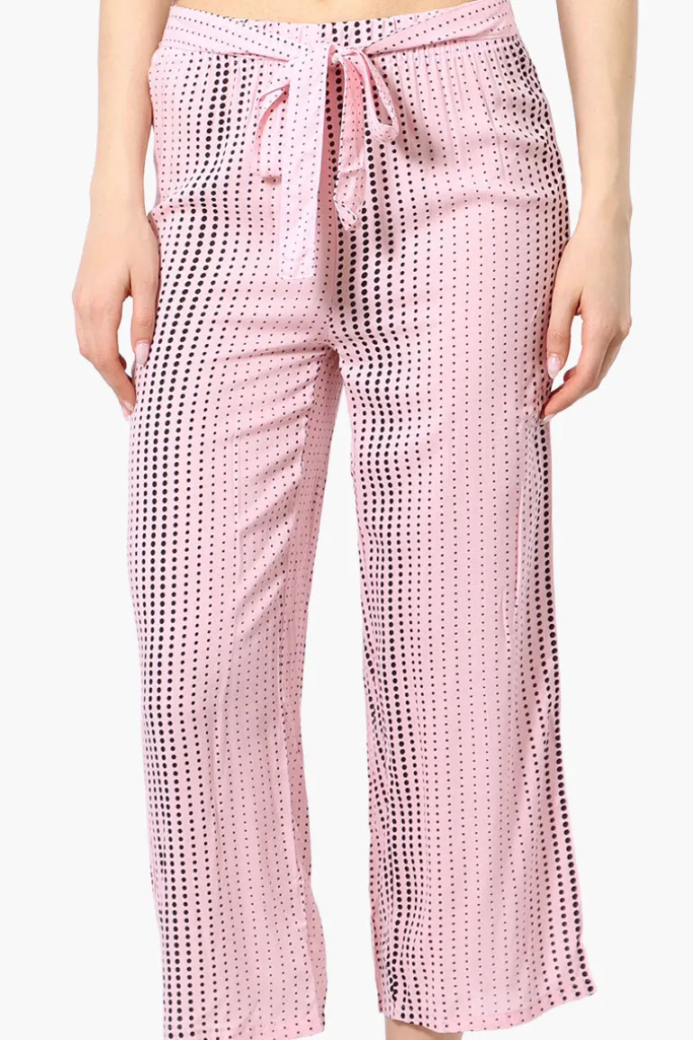 International INC Company Dotted Tie Waist Cropped Pants - Pink